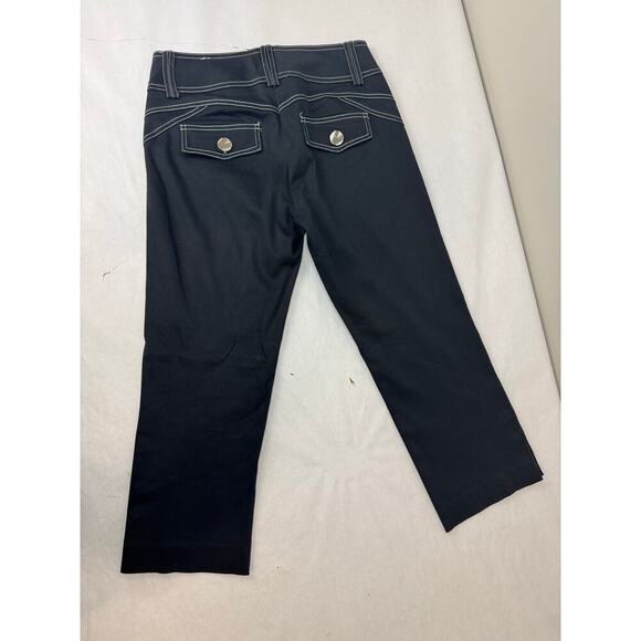 Vintage Y2K Capri Pants Black Oversize Buttons Silver Edgy High Contrast Size 6 - Picture 3 of 9